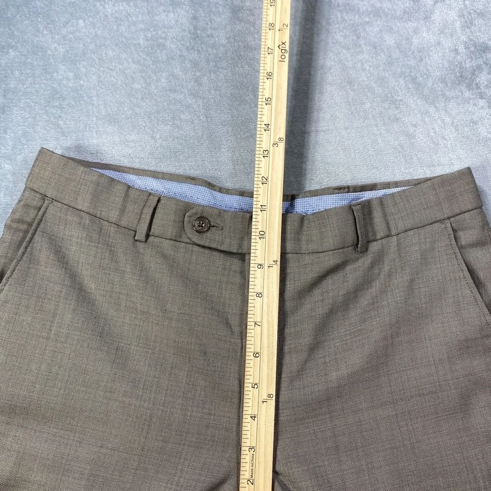 Neiman Marcus Dress Pants 34x32 Beige Sharkskin Super 120s Wool Straight Wide